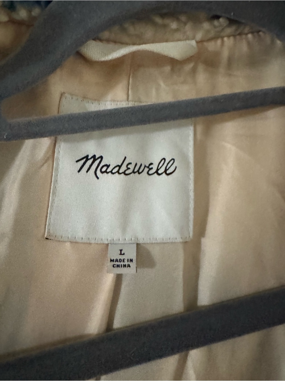 Madewell Cream Sherpa Checkered Coat with Navy and Blue Squares - Picture 2 of 4